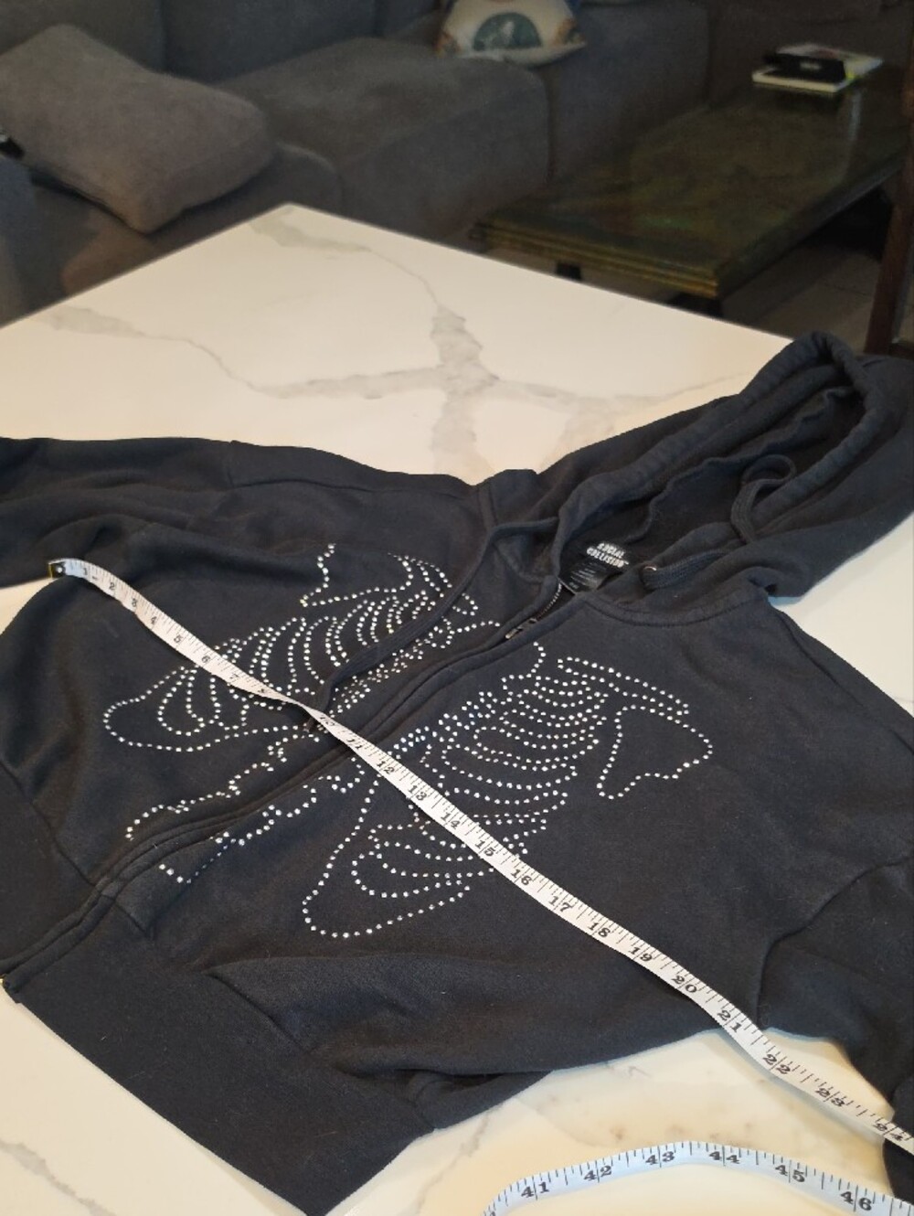 Black Rhinestone Ribcage Zip-Up Hoodie - Picture 3 of 4